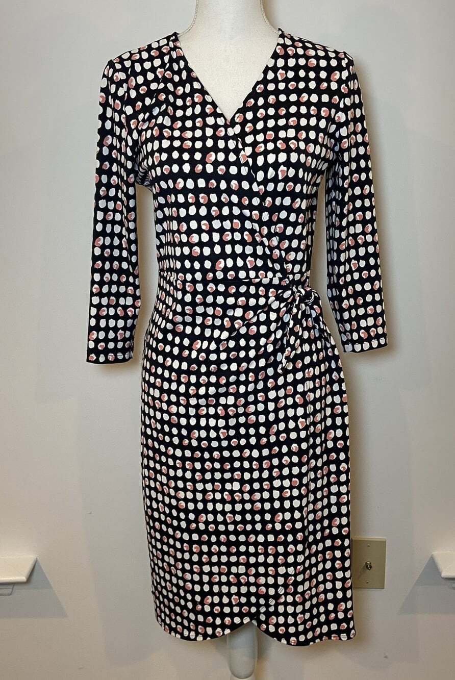 Talbots Faux Wrap Dress Stretch Black Pink White Size Medium M